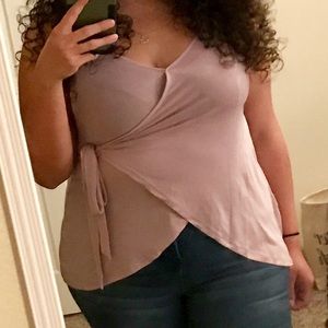 String top lavender blouse with wrap tie